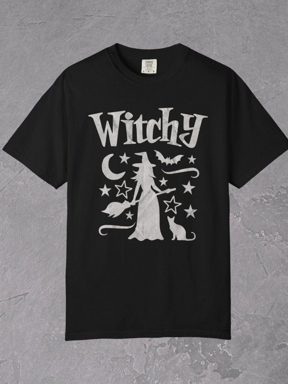 Witchy Halloween Graphic T-Shirt, Grunge Texture Design
